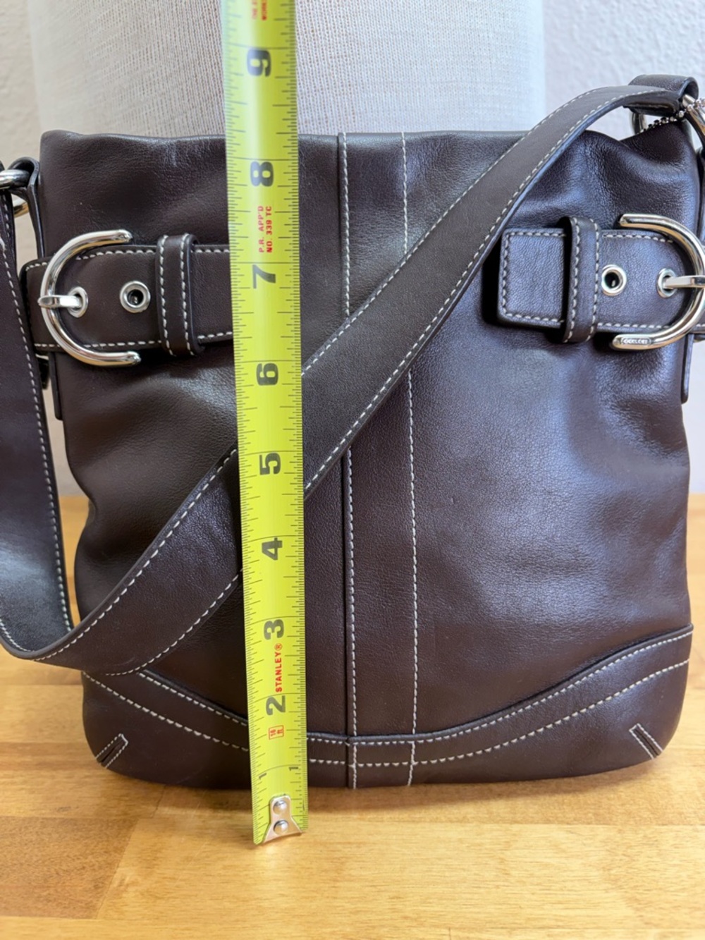 Vintage Coach Soho Slim Duffle Brown Leather Buckle Shoulder Bag Y2K 1453 - Picture 9 of 13